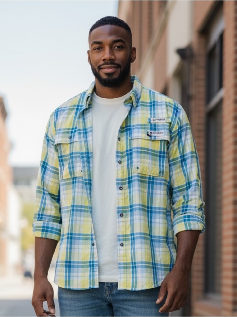 Magellan Outdoors Yellow & Blue‎ Plaid Button-Down Shirt